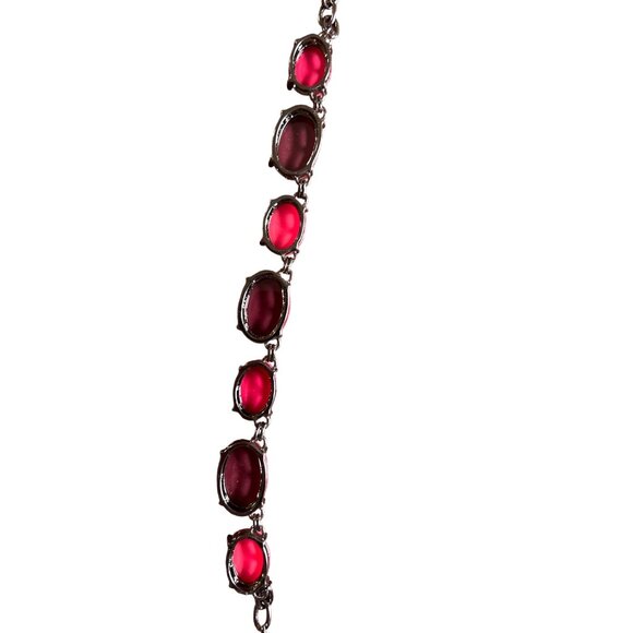 Premier Designs Statement Necklace With Bold Pink & Mauve Cabochons  Black Chain - Picture 4 of 4